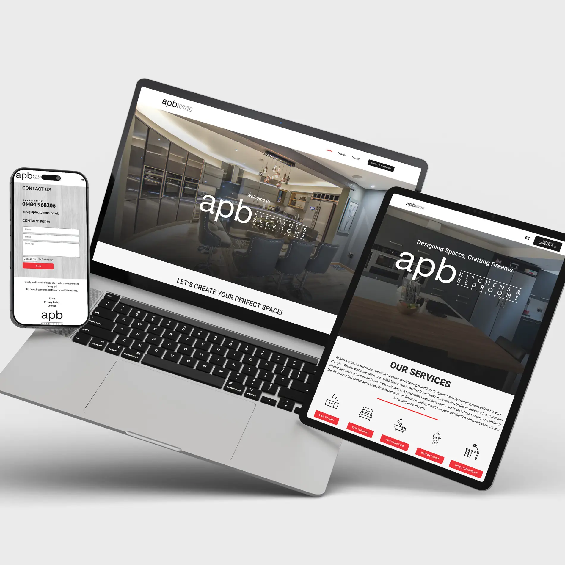 Apb kitchens bedrooms bathrooms website developer development build designer web mindlab