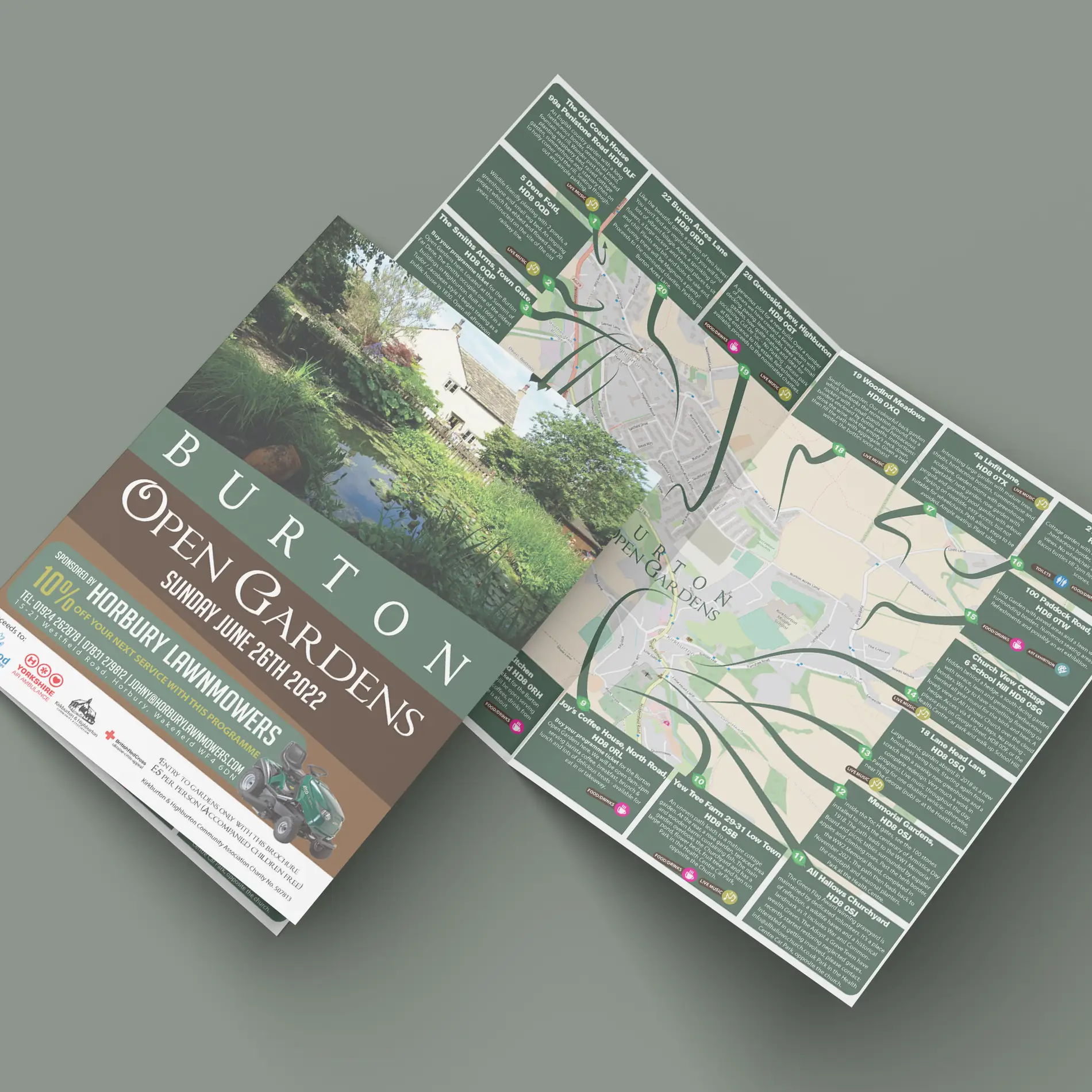 Burton open gardens brochure map flyer design kirkburton Mindlabs Media