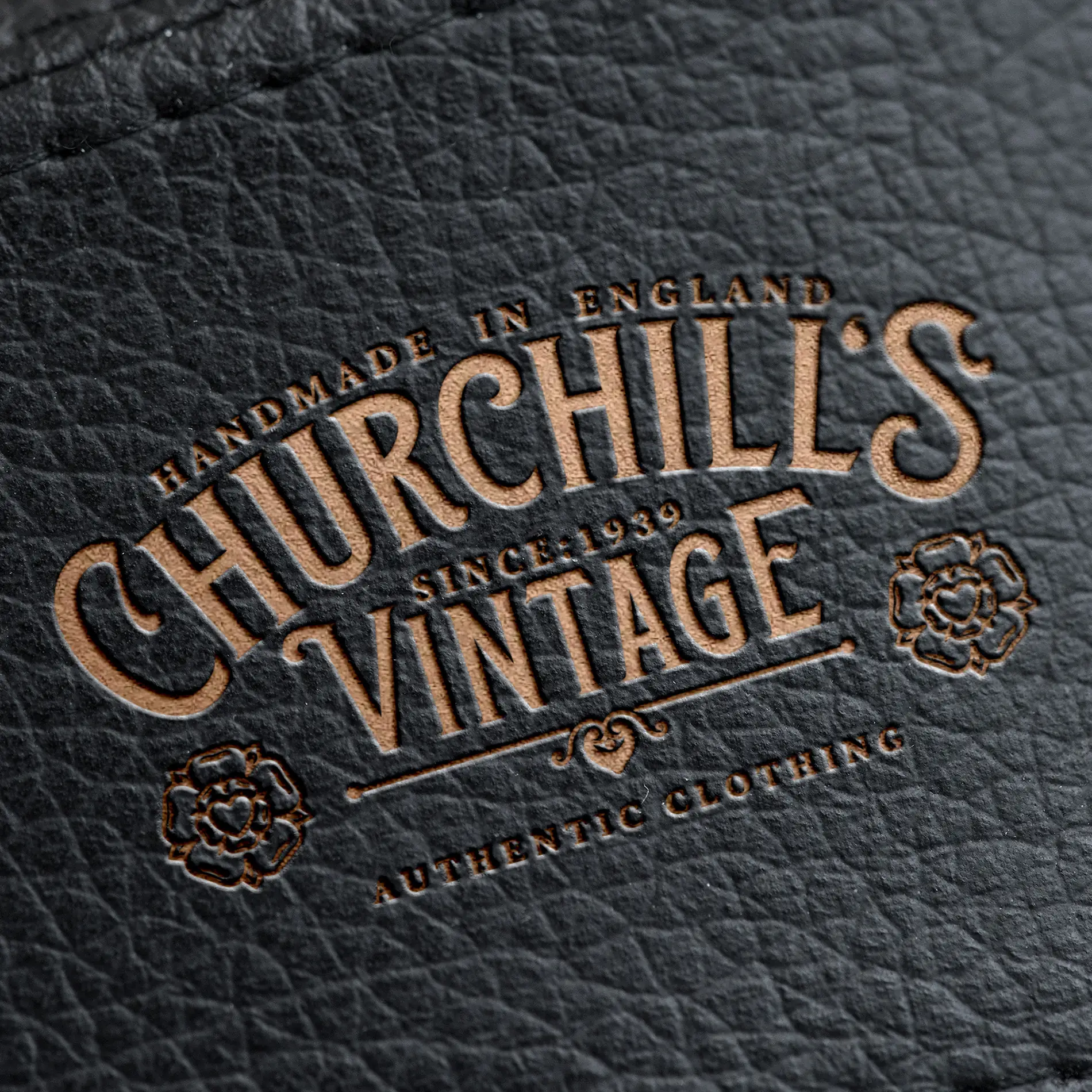 Churchills vintage clothing logo debossed leather identity Mindlabs Media