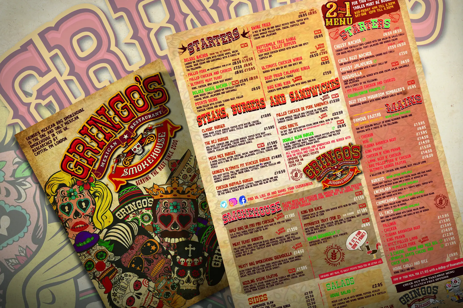 Gringos mexican restaurant menu design illustration Mindlabs Media