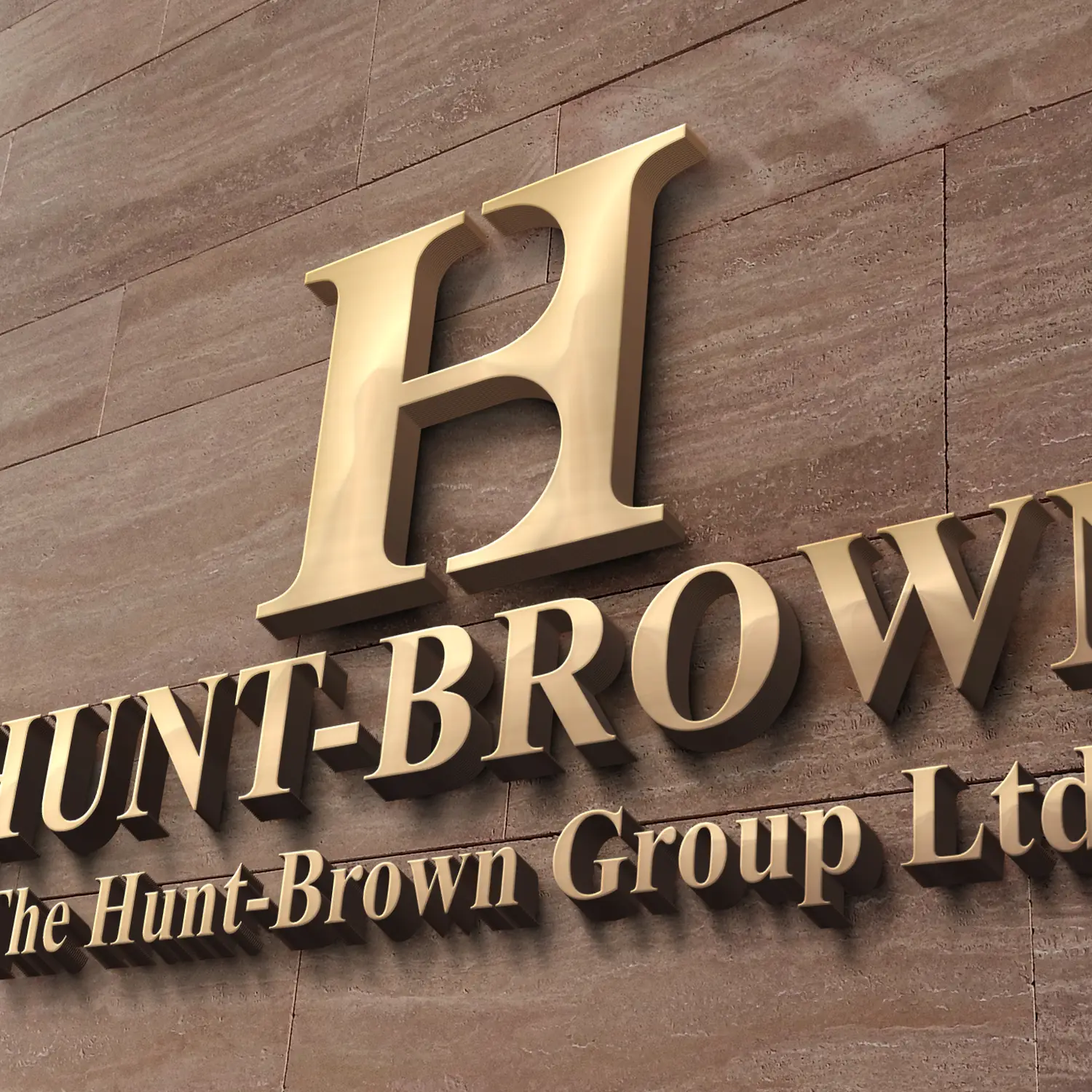 Hunt brown group logo design 3d built up gold lettering Mindlabs Media