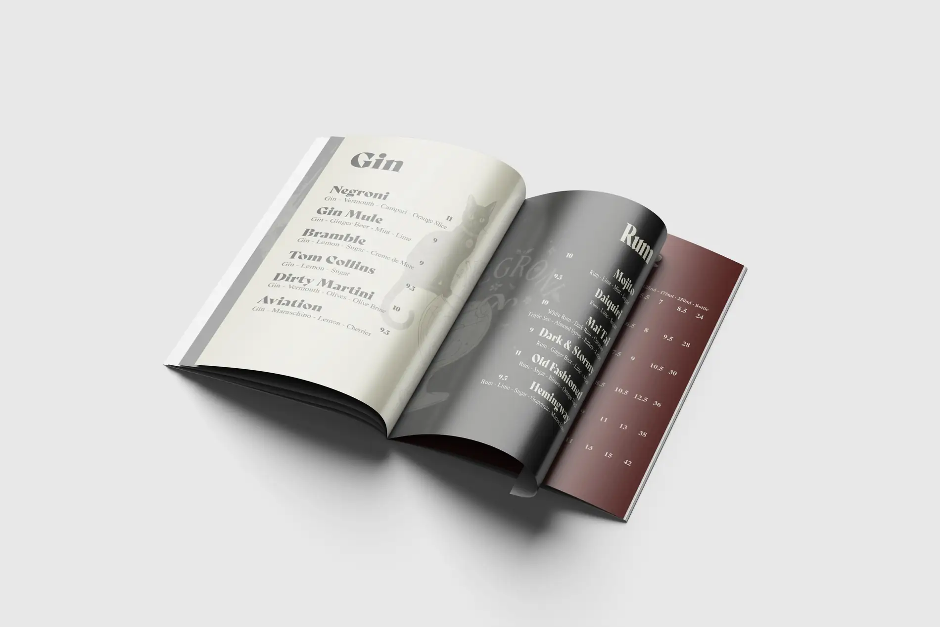 Menu design driks restaurant bar classy chic elegant cool Mindlabs Media designer design