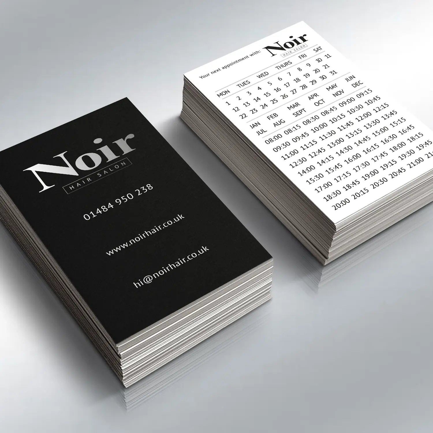 Noir hair salon business card appointment card design Mindlabs Media